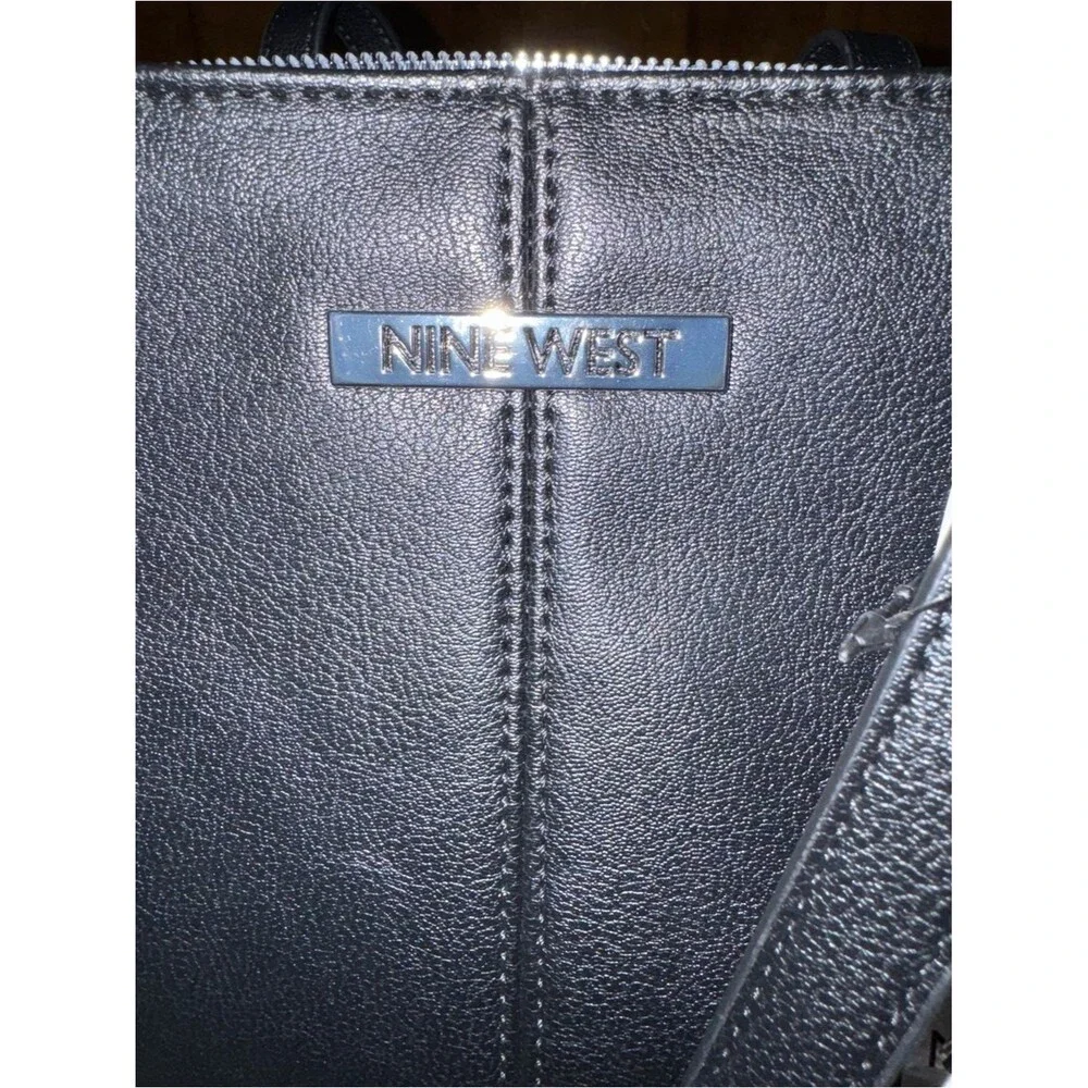Nine West Black Leather Tote with Logo Charm